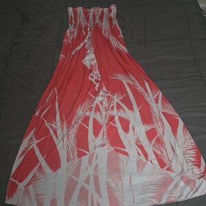 Red and White Strapless Maxi Dress
